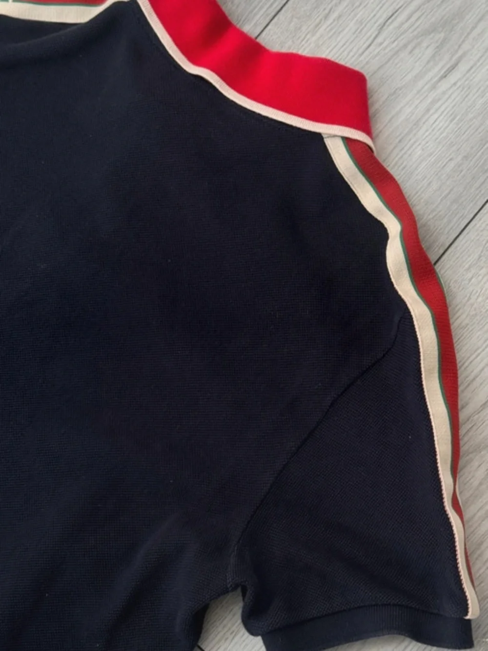 Gucci Black Polo with Red Contrast Collar and White Trim